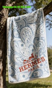 Hermès Turquoise Paisley Flannel Fleece Throw Blanket IMG_4978